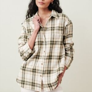 Jenni Kayne O'Keeffe Overshirt in Oatmeal Plaid wool-blend flannel button-down